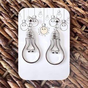 New Silver-Tone Stud-Post Dangling Lightbulb Earrings (2.1" long x 0.9" wide)